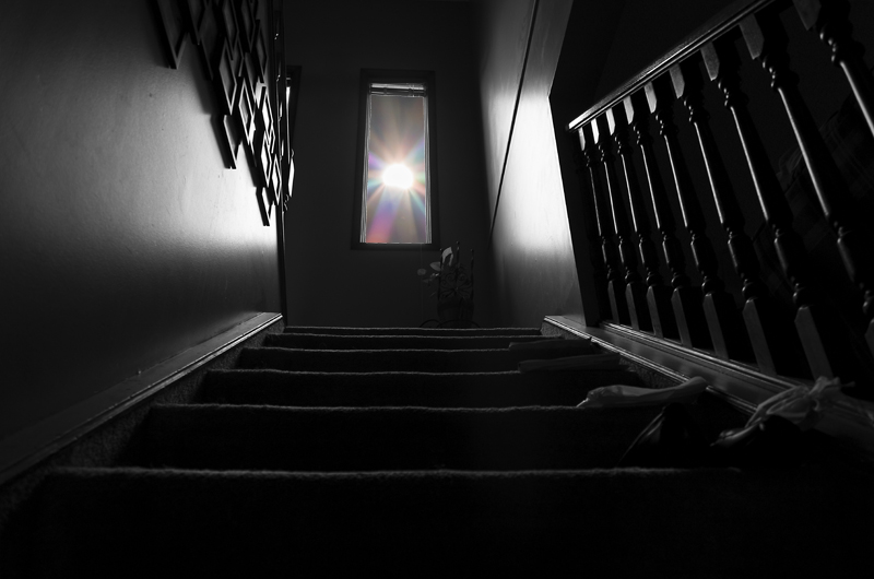 Dark stairs to colour sun